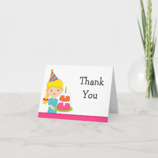Tarjeta De Agradecimiento La fiesta de cumpleaños cabelluda rubia del chica
