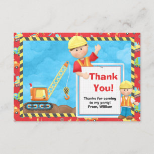Tarjeta De Agradecimiento La fiesta de cumpleaños de la construcción le