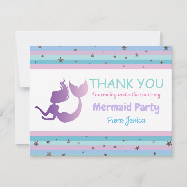 Tarjeta De Agradecimiento La fiesta de cumpleaños de la sirena le agradece (Anverso)
