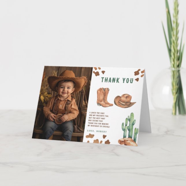 Tarjeta De Agradecimiento La fiesta de cumpleaños de Little Cowboy Gracias (Anverso)