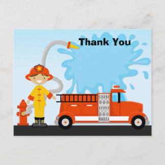 Tarjeta De Agradecimiento La fiesta de cumpleaños del Firetruck le agradece
