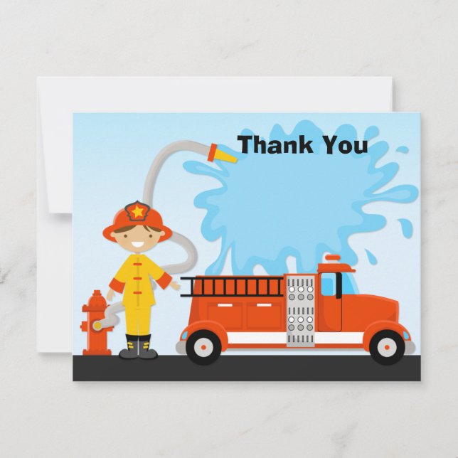 Tarjeta De Agradecimiento La fiesta de cumpleaños del Firetruck le agradece (Anverso)
