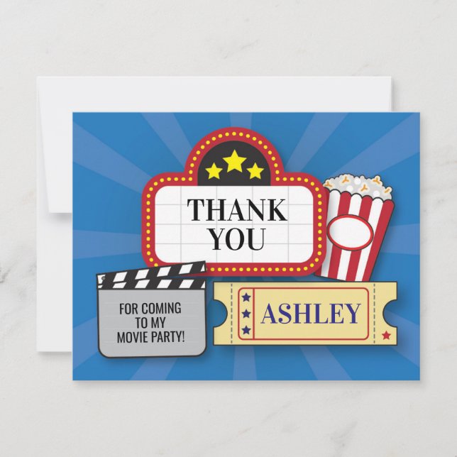 Tarjeta De Agradecimiento La fiesta de cumpleaños le agradece las palomitas (Anverso)