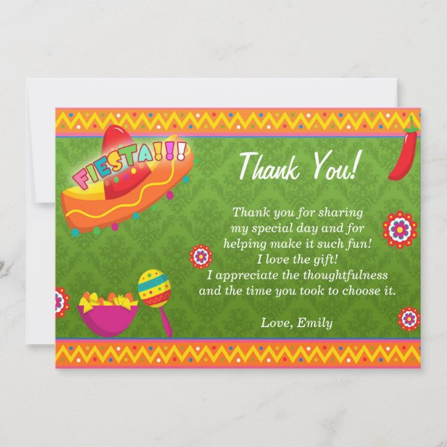 Tarjeta De Agradecimiento La fiesta mexicana le agradece cardar verde (Anverso)