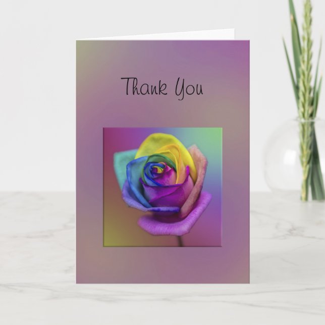 Tarjeta De Agradecimiento La flor subió arco iris le agradece (Anverso)