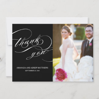 Tarjeta De Agradecimiento La foto blanca de la boda del negro elegante de la