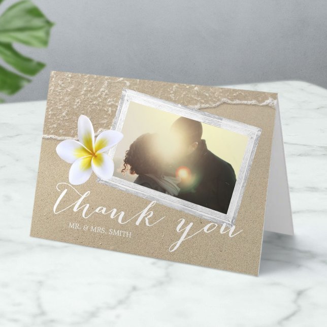 Tarjeta De Agradecimiento La foto de la boda de playa del Plumeria le (Subido por el creador)