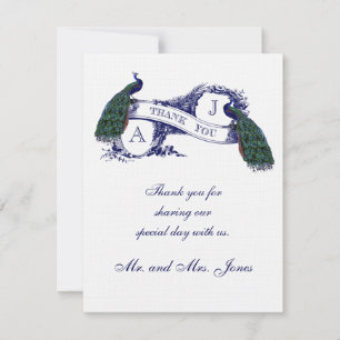 Tarjeta De Agradecimiento La foto de la boda del pavo real del vintage le