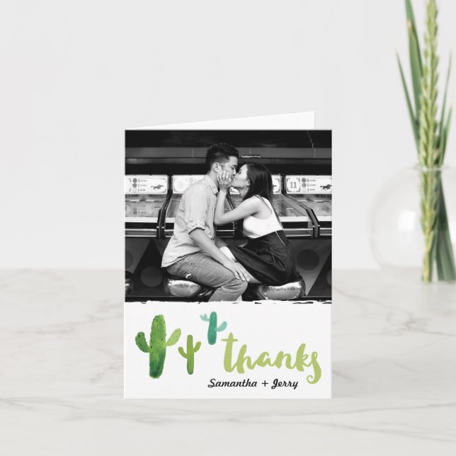 Tarjeta De Agradecimiento La foto del cactus de la acuarela le agradece (Anverso)