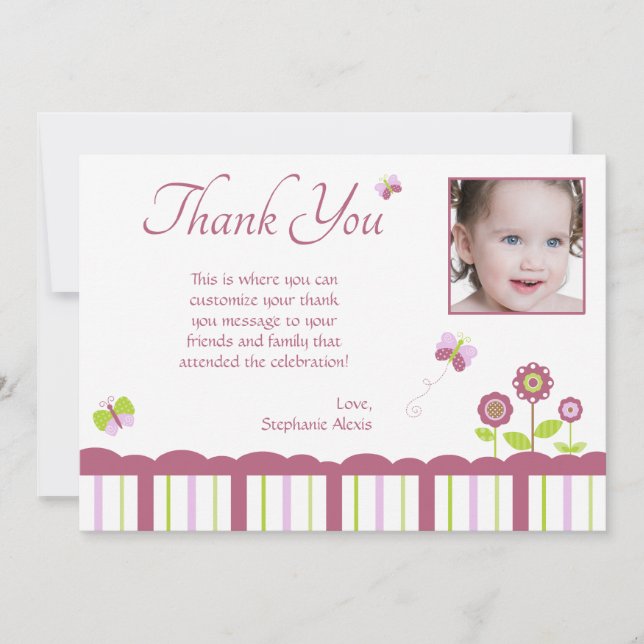 Tarjeta De Agradecimiento La foto del chica de la mariposa le agradece (Anverso)