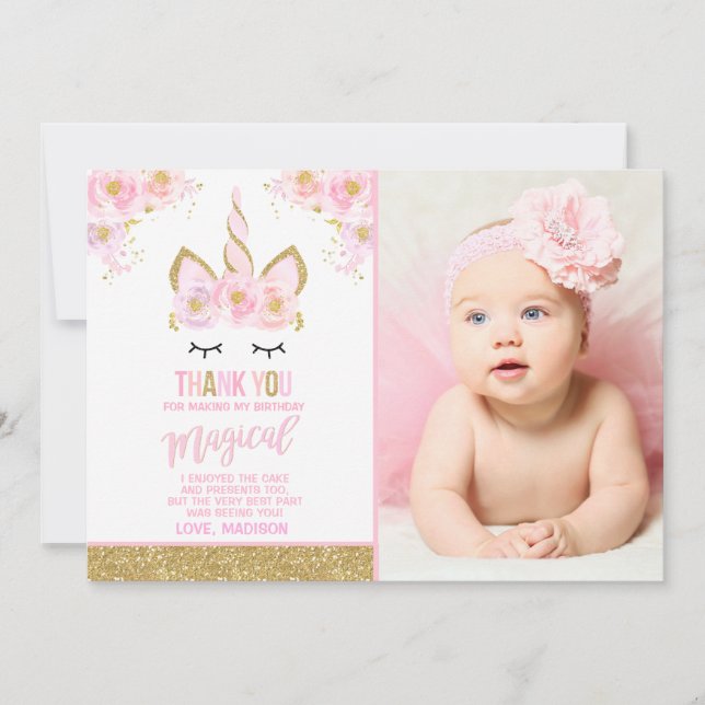 Tarjeta De Agradecimiento La foto del unicornio le agradece cardar unicornio (Anverso)