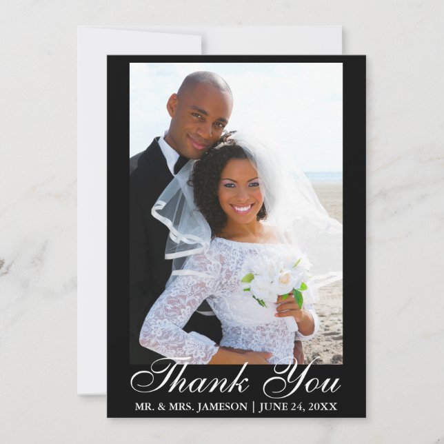 Tarjeta De Agradecimiento La foto elegante de la boda de la escritura le (Anverso)