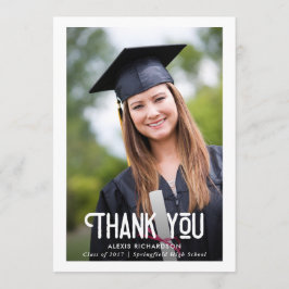 Tarjeta De Agradecimiento La foto moderna de la graduación del blanco el |