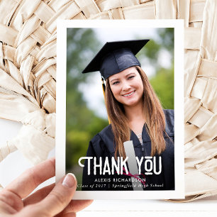 Tarjeta De Agradecimiento La foto moderna de la graduación del blanco el