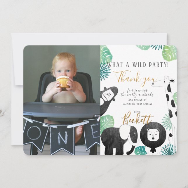 Tarjeta De Agradecimiento La foto negra y verde del safari le agradece (Anverso)