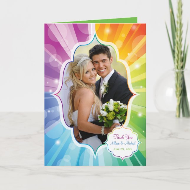 Tarjeta De Agradecimiento La FOTO rayada arco iris del resplandor solar le (Anverso)