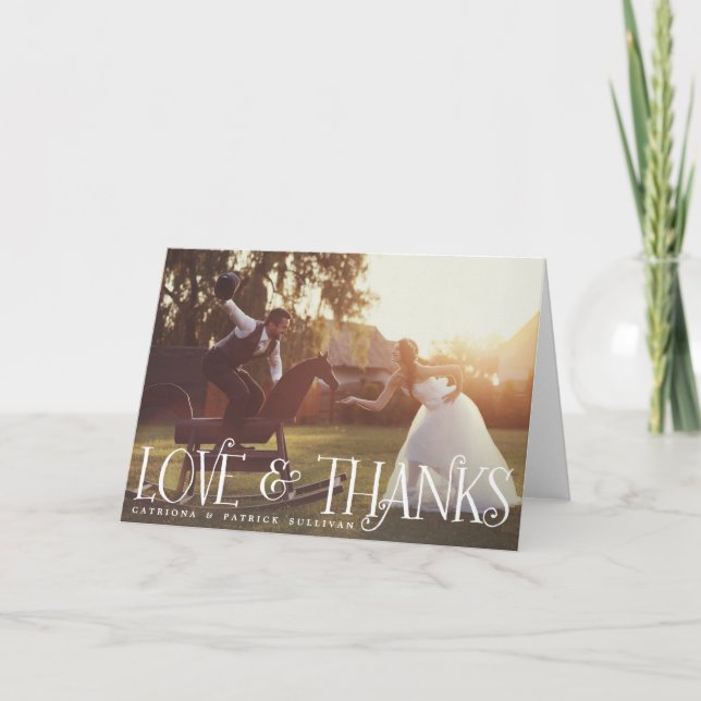 Tarjeta De Agradecimiento La foto retra de la boda de la escritura del (Anverso)