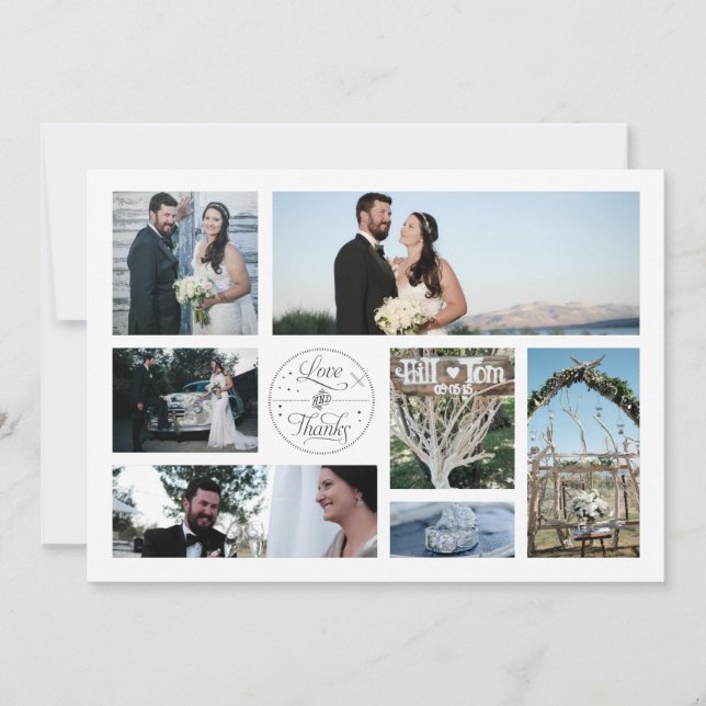 Tarjeta De Agradecimiento La foto retra de la boda del collage le agradece (Anverso)