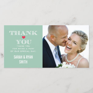 Tarjeta De Agradecimiento La foto roja verde de la boda del corazón le