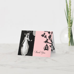 Tarjeta De Agradecimiento La foto rosada y negra elegante de la boda le