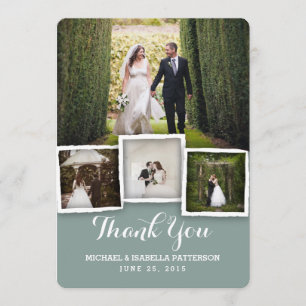Tarjeta De Agradecimiento La foto verde de la boda del vintage le agradece