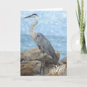 Tarjeta De Agradecimiento La garza azul del monograma le agradece observar
