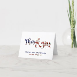 Tarjeta De Agradecimiento La graduación agradece le, blanco y azul rojos
