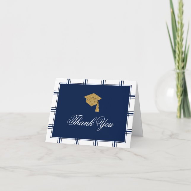 Tarjeta De Agradecimiento La graduación azul clásica le agradece (Anverso)