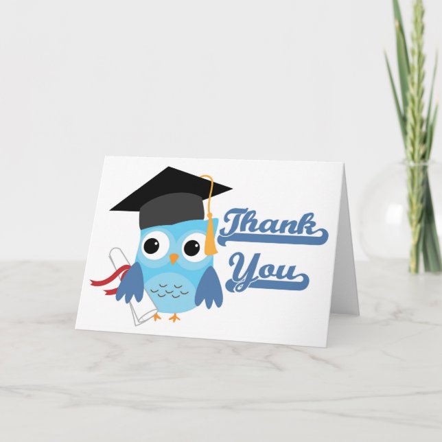 Tarjeta De Agradecimiento La graduación azul del casquillo y del diploma del (Anverso)