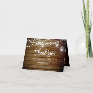 Tarjeta De Agradecimiento La graduación de madera rústica de las luces de la