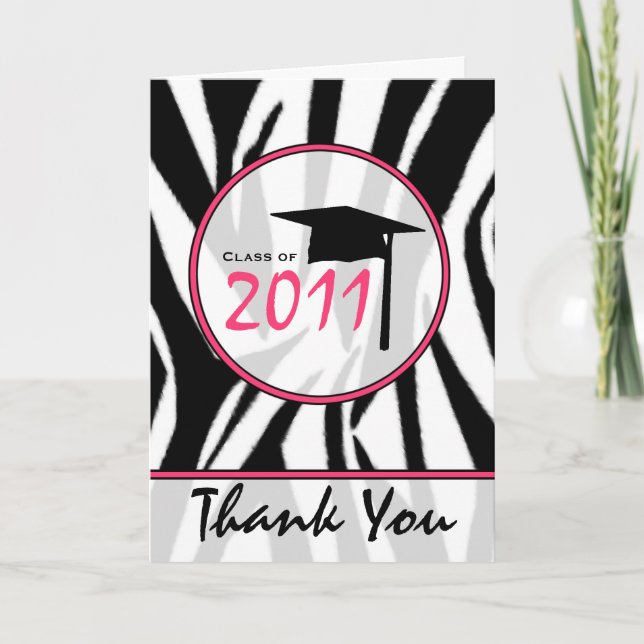 Tarjeta De Agradecimiento La graduación del estampado de zebra/de las rosas (Anverso)