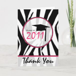 Tarjeta De Agradecimiento La graduación del estampado de zebra/de las rosas