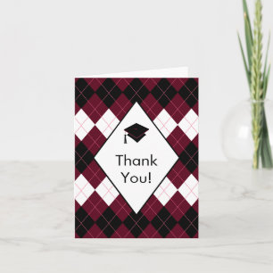 Tarjeta De Agradecimiento La graduación le agradece Argyle negro y rojo de