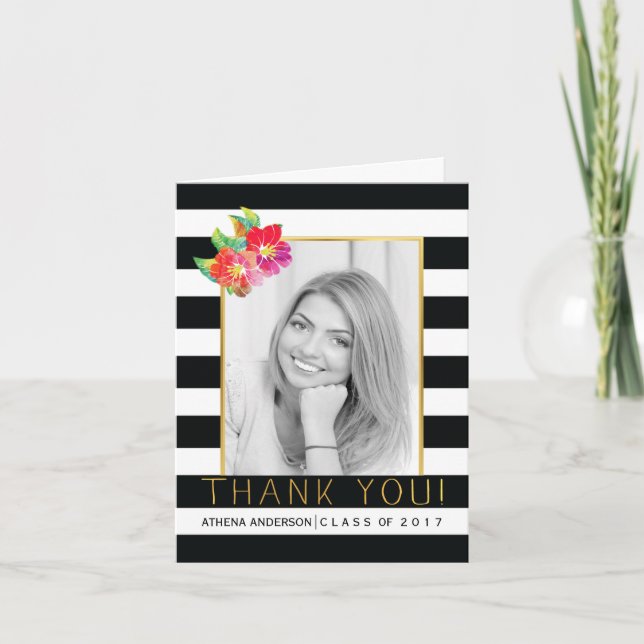 Tarjeta De Agradecimiento La graduación negra, blanca 2017 rosada le (Anverso)