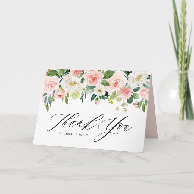 Tarjeta De Agradecimiento La guirnalda floral del melocotón rosado de la (Anverso)