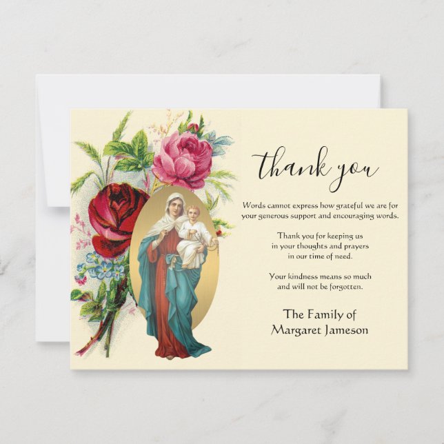 Tarjeta De Agradecimiento La Iglesia Católica María Jesús Condolencia Gracia (Anverso)