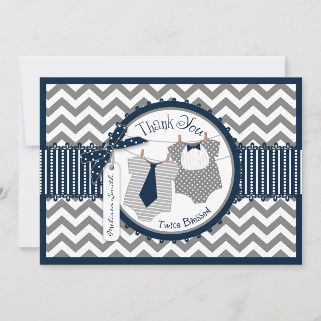 Tarjeta De Agradecimiento La impresión gemela de Chevron de la pajarita del (Anverso)