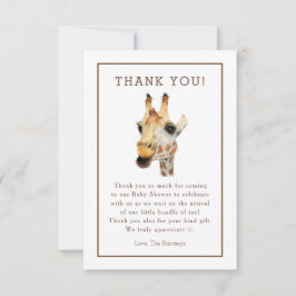 Tarjeta De Agradecimiento La jirafa Baby Shower de la acuarela del safari le