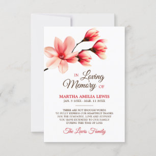 Tarjeta De Agradecimiento La magnolia cariñosa de la flor de la memoria de