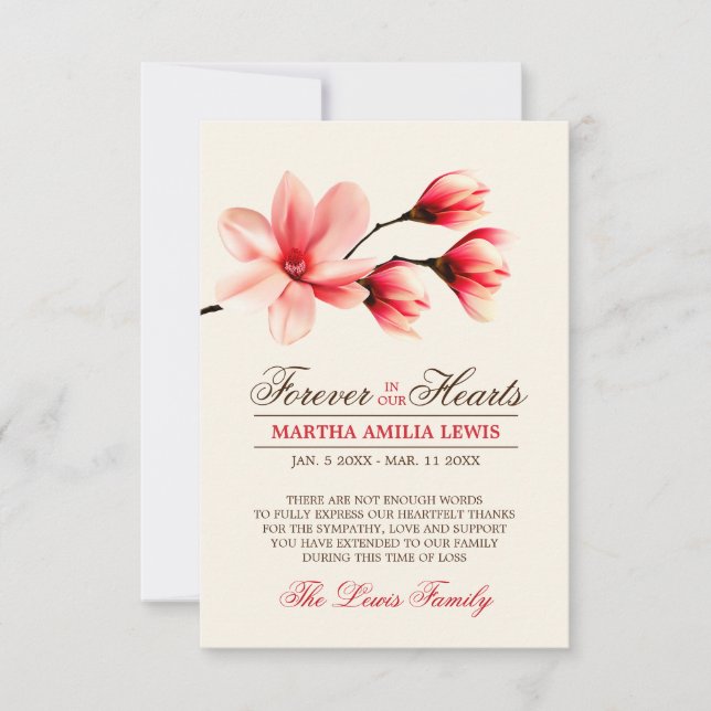 Tarjeta De Agradecimiento La magnolia rosada roja de la flor de la (Anverso)
