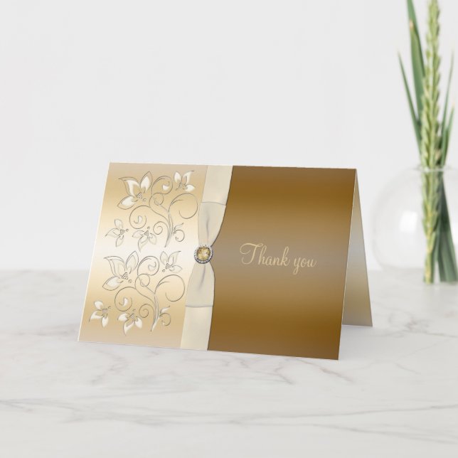 Tarjeta De Agradecimiento La marfil y el bronce florales le agradecen cardar (Anverso)
