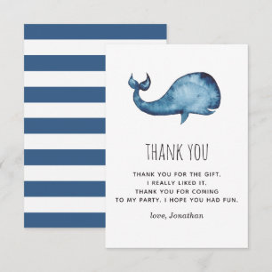 Tarjeta De Agradecimiento La marina azul acuarela linda ballena. Cumpleaños