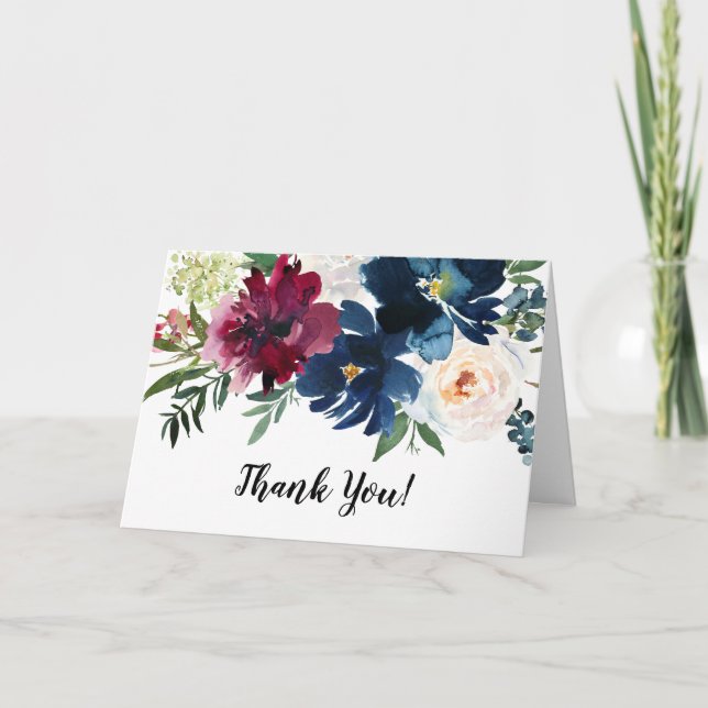 Tarjeta De Agradecimiento La Marina de Borgoña Flores Baby Shower Gracias (Anverso)