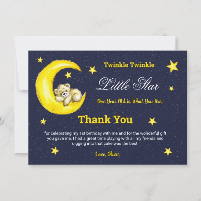 Tarjeta De Agradecimiento La marina de oro Twinkle Little Star Primer cumple (Anverso)