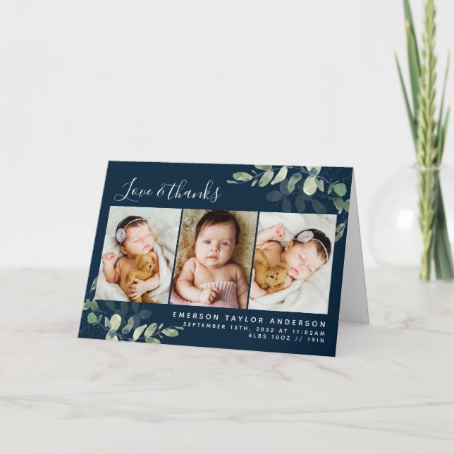 Tarjeta De Agradecimiento La Marina Eucalyptus Photo Baby Estadísticas de Na (Anverso)