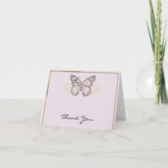 Tarjeta De Agradecimiento La mariposa del purpurina en la lavanda le (Anverso)