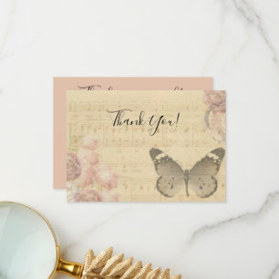 Tarjeta De Agradecimiento La mariposa Rosas de la música de la vieja hoja de