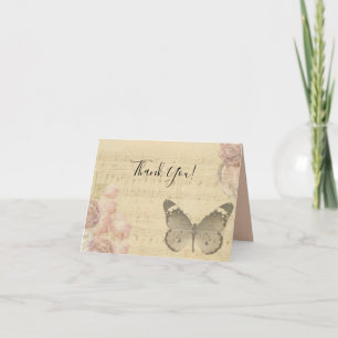 Tarjeta De Agradecimiento La mariposa Rosas de la música de la vieja hoja de
