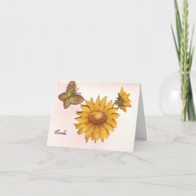 Tarjeta De Agradecimiento La mariposa y los girasoles le agradecen cardar (Anverso)