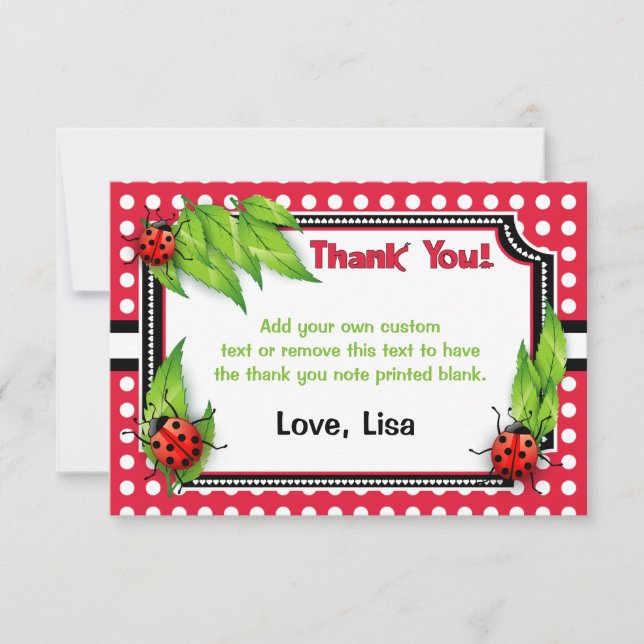 Tarjeta De Agradecimiento La mariquita con los lunares el | le agradece las (Anverso)